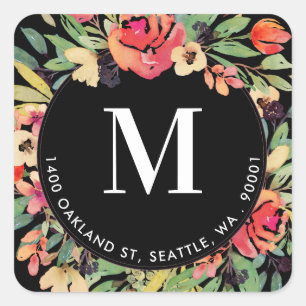 Bright Colourful Red Floral Circular Return Square Sticker