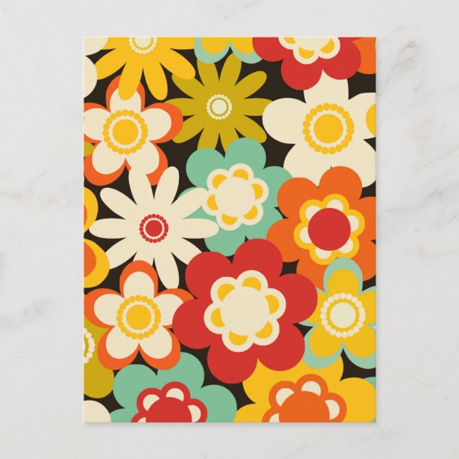 Bright Colourful Retro Cute Floral Pattern Postcard (Front)