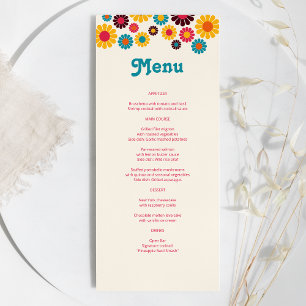 Bright Colourful Retro Daisy Wedding Menu