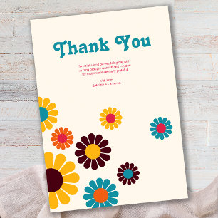 Bright Colourful Retro Daisy Wedding Thank You Card