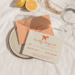 Bright Colourful Retro Drawn Ribbon Fun Wedding  RSVP Card<br><div class="desc">A simple and elegant calligraphy colourful retro wedding rsvp card. That has a vintage modern stylish light green background with orange script and hand drawn whimsical ribbon . With peachy background on the back and orange whimsical hand written text. Minimalist and chic with handwritten lettering . It is all editable...</div>