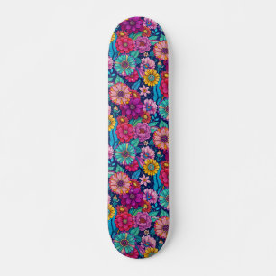 Bright Colourful Retro Floral Girly Trendy Skateboard