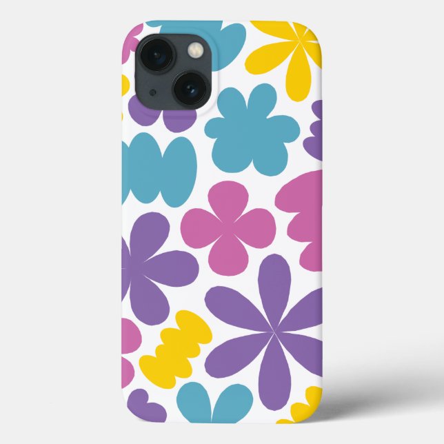 'Bright Colourful Retro Floral' iPhone 13 Case (Back)