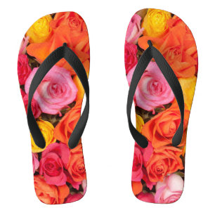 Bright Colourful Roses Pattern Floral Background Thongs