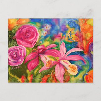 Bright Colourful Silk Flower Garden Note Postcard