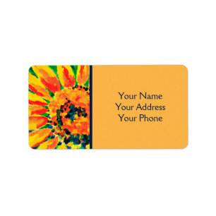 Bright Colourful Single Sunflower Acrylic Painting Label