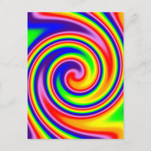 Bright Colourful Spiral Rainbow Swirl Postcard