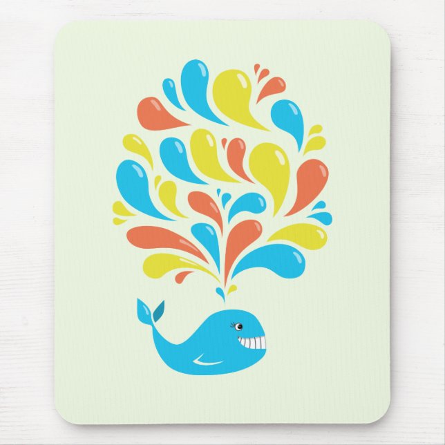 Bright Colourful Splash Happy Cartoon Whale Mouse Pad (Front)