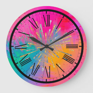 Bright Colourful Splatter Clock in Roman Numerals