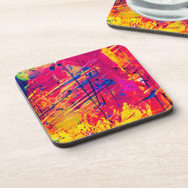 Bright Colourful Splatter Paint Abstract Coaster (Left Side)