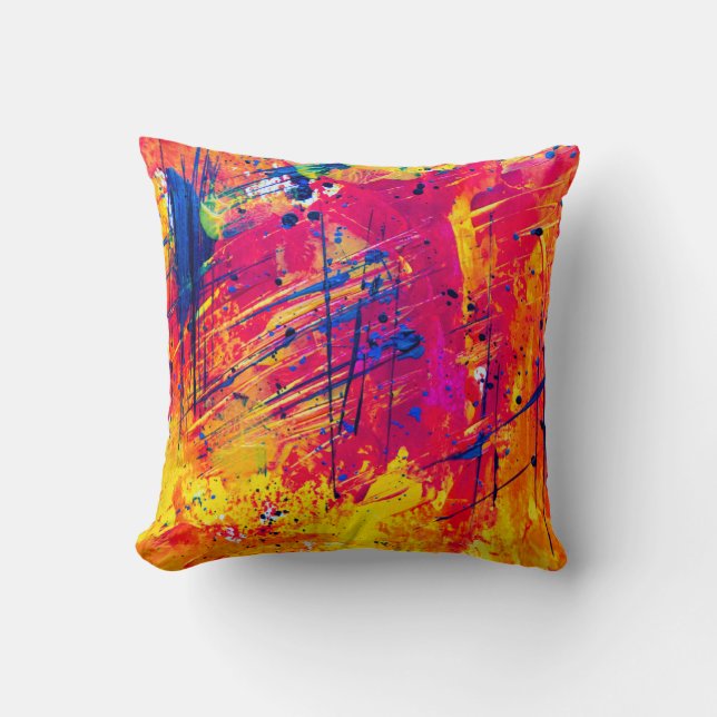 Bright Colourful Splatter Paint Abstract Cushion (Front)
