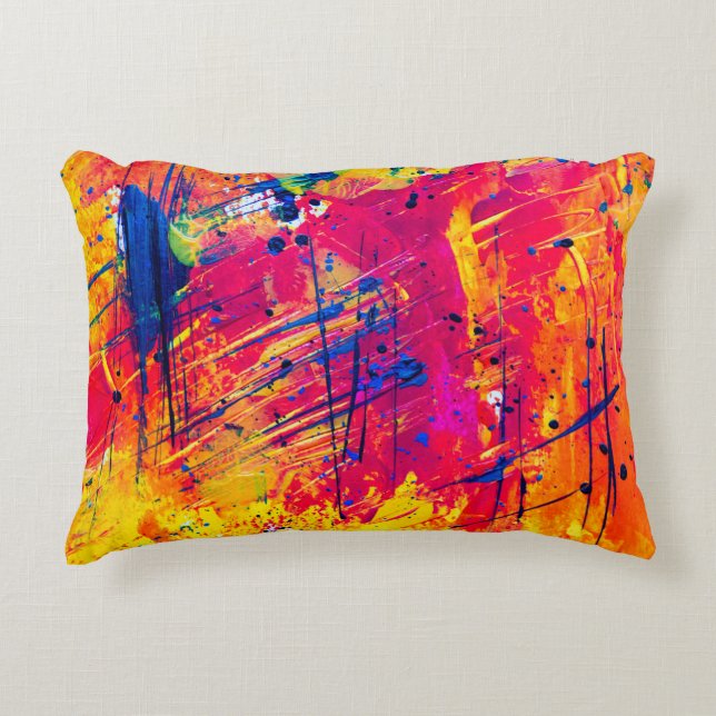 Bright Colourful Splatter Paint Abstract Decorative Cushion (Front)