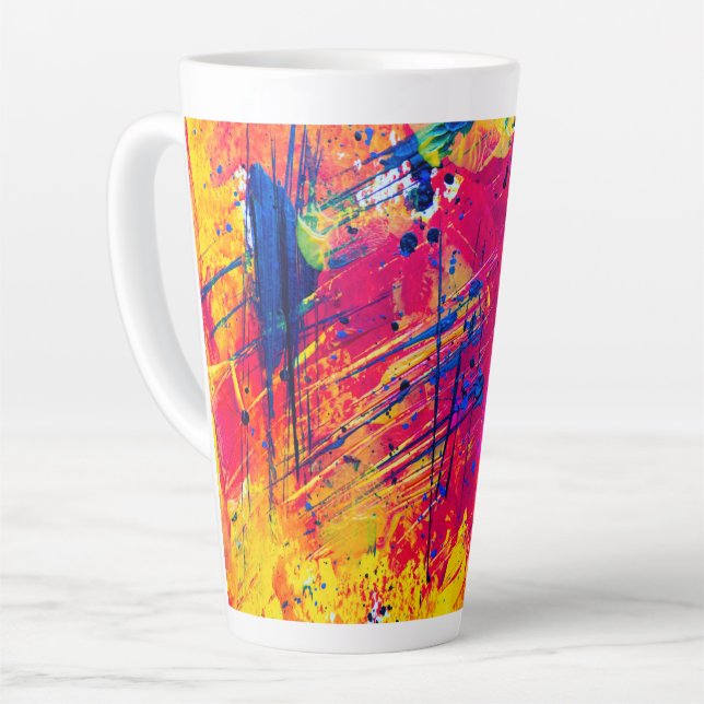 Bright Colourful Splatter Paint Abstract Latte Mug (Left Angle)