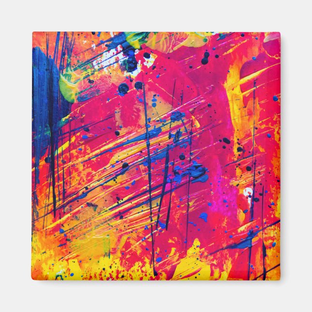 Bright Colourful Splatter Paint Abstract Magnet (Front)