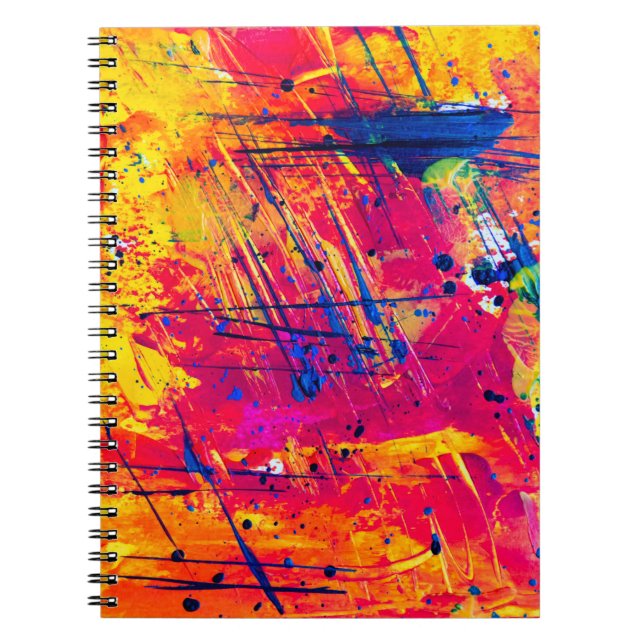Bright Colourful Splatter Paint Abstract Notebook (Front)