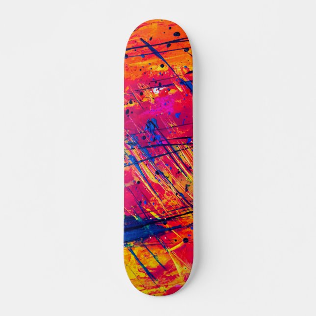 Bright Colourful Splatter Paint Abstract Skateboard (Front)