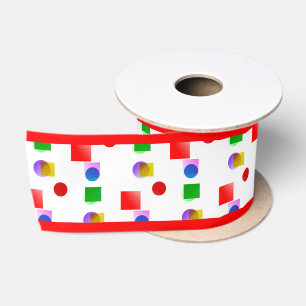 Bright Colourful Squares and Circles, Red Satin Ribbon
