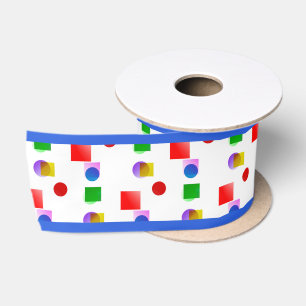 Bright Colourful Squares and Circles, Royal Blue Satin Ribbon