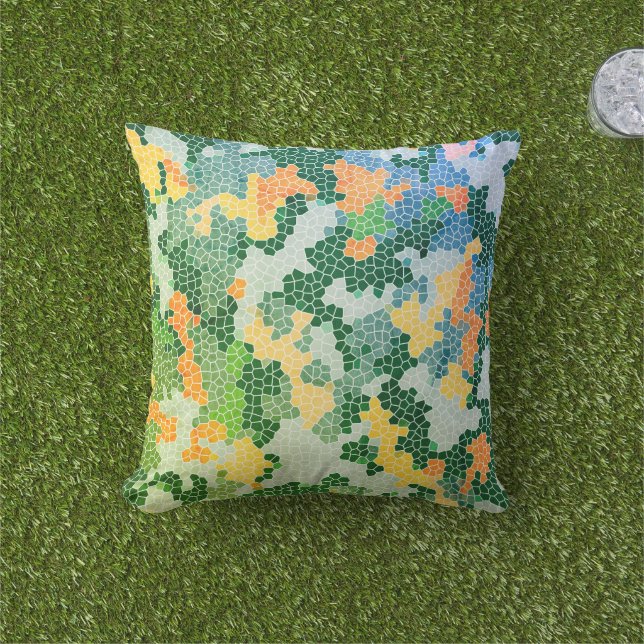 Bright Colourful Stained Glass Camo Pattern  Cushion (Grass)