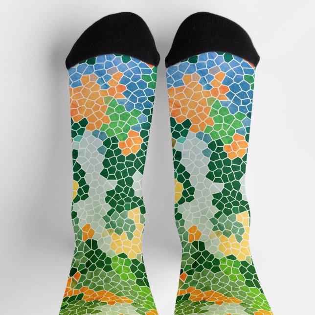 Bright Colourful Stained Glass Camo Pattern  Socks (Top)