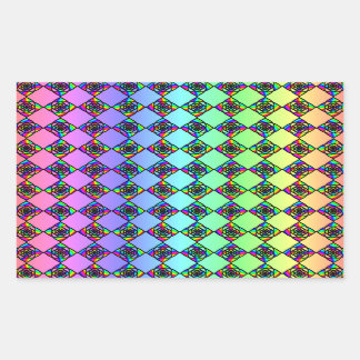 Bright Colourful Stained Glass Style Pattern. Rectangular Sticker
