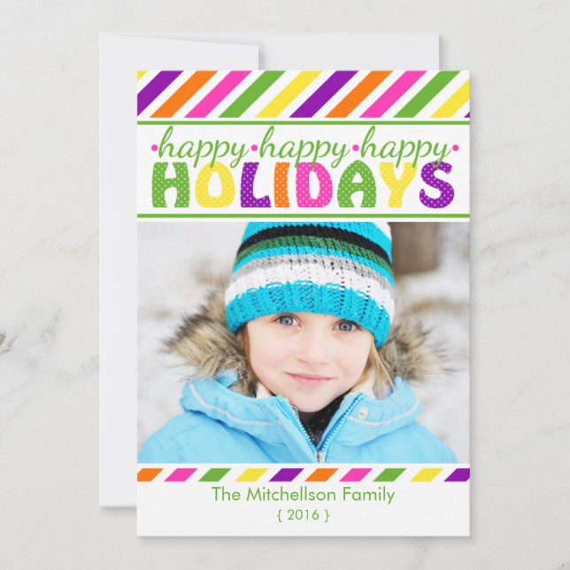 BRIGHT Colourful Stripes Christmas Flat Card (Front)