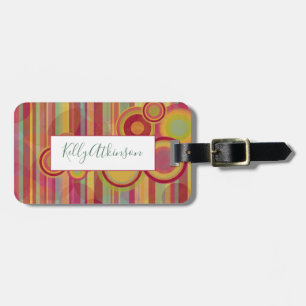 Bright Colourful Stripes & Circles, Personalised Luggage Tag