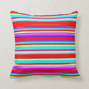 Bright Colourful Stripes in Red Turquoise Hot Pink Cushion