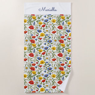 Bright Colourful Summer Blooms Wildflower Patterne Beach Towel