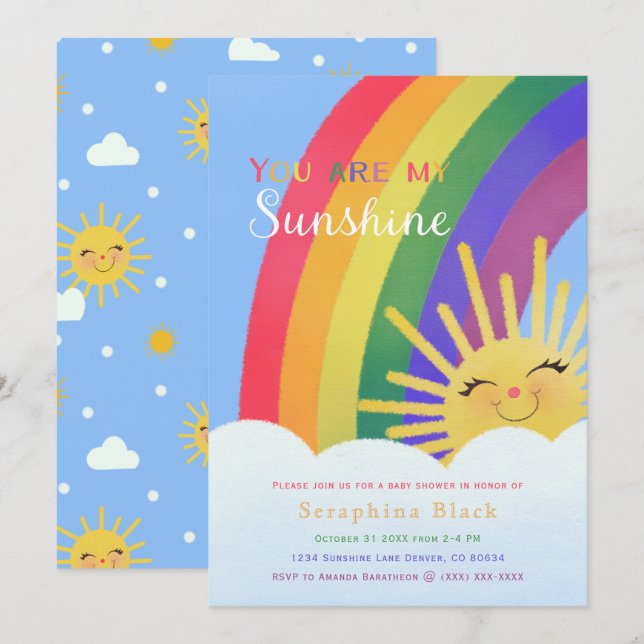 Bright Colourful Sunshine Rainbow Baby Shower Invitation (Front/Back)