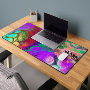 Bright Colourful Teal, Black, Purple Fluid Art Desk Mat