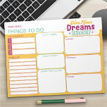 Bright Colourful Things To Do List Daily Planner Notepad<br><div class="desc">Bright Colourful Editable and Personalised! This to do list and daily planner has a life hack quote "take your dreams seriously" and a cheerful colour palette of yellow pink and green. All the section titles are editable so you can organise your things to do in the way that works for...</div>