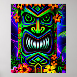 Bright Colourful Tiki Totem Wall Poster Print