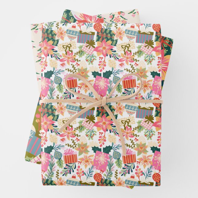 bright colourful trendy christmas holiday wrapping paper sheet (In situ)