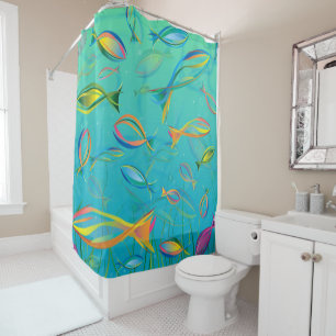 Bright Colourful Tropical Fish Shower Curtain