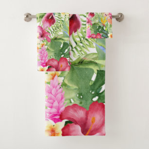 Bright Colourful Tropical Floral Botanical Leaves Bath Towel Set