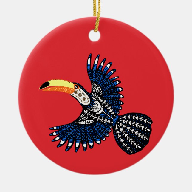 Bright Colourful Tropical Jungle Toucan Bird Ceramic Ornament (Front)