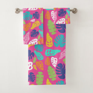 Bright Colourful Tropical Summer Leaves Pattern Bath Towel Set