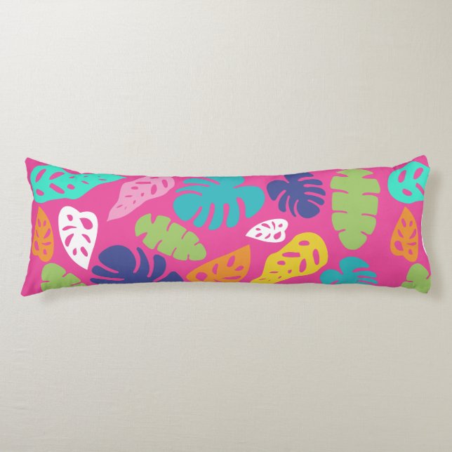 Bright Colourful Tropical Summer Leaves Pattern Body Cushion (Front)