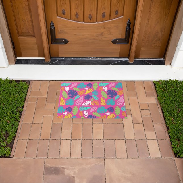 Bright Colourful Tropical Summer Leaves Pattern Doormat (Outdoor)