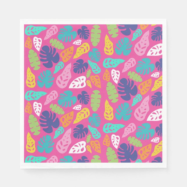 Bright Colourful Tropical Summer Leaves Pattern Napkin (Front)