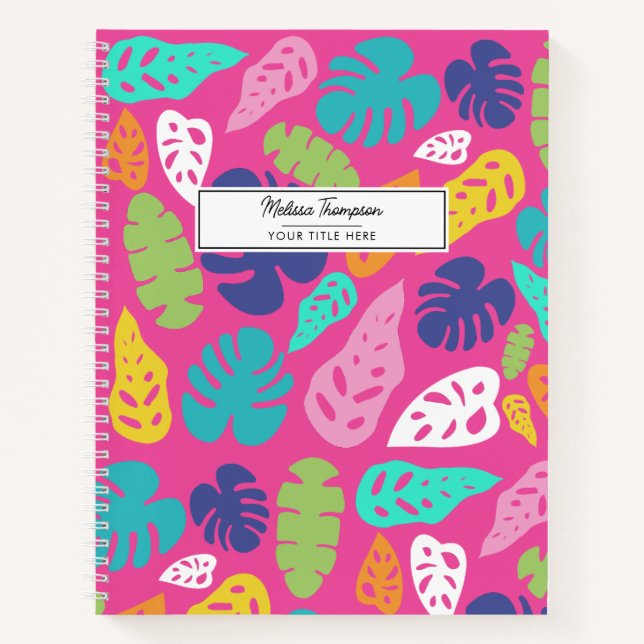 Bright Colourful Tropical Summer Leaves Pattern Notebook (Front)