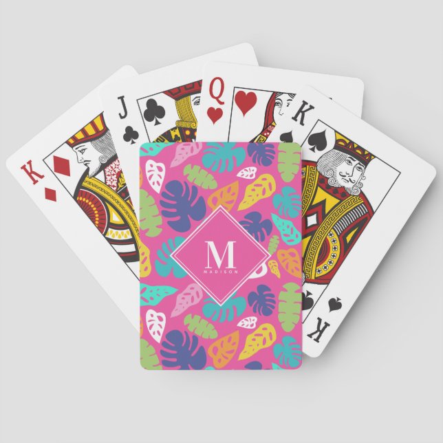 Bright Colourful Tropical Summer Leaves Pattern Playing Cards (Back)