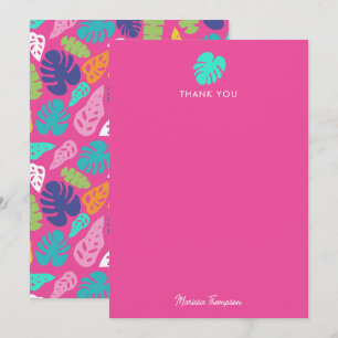 Bright Colourful Tropical Summer Leaves Pattern Thank You Card