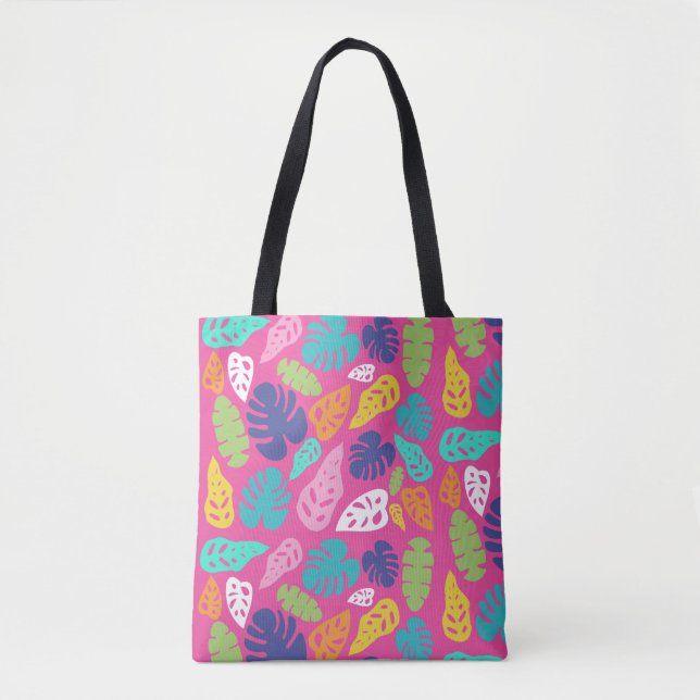 Bright Colourful Tropical Summer Leaves Pattern Tote Bag (Front)