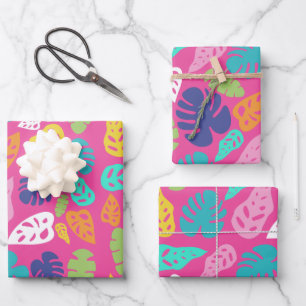 Bright Colourful Tropical Summer Leaves Pattern Wrapping Paper Sheet