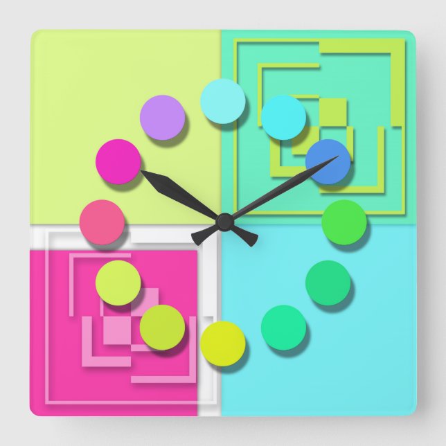 Bright colourful watch square wall clock (Front)