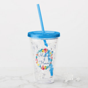 Bright Colourful Watercolor Floral Matron of Honou Acrylic Tumbler