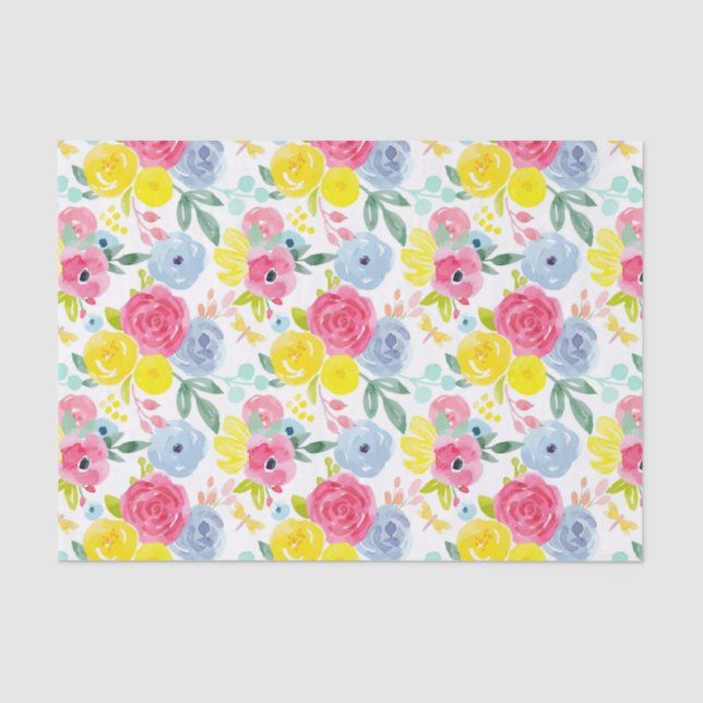 Bright Colourful Watercolor Floral Pattern Tissue Paper (Front)