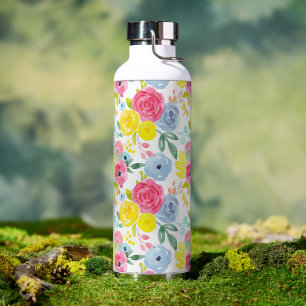 Bright Colourful Watercolor Floral Pattern Water Bottle